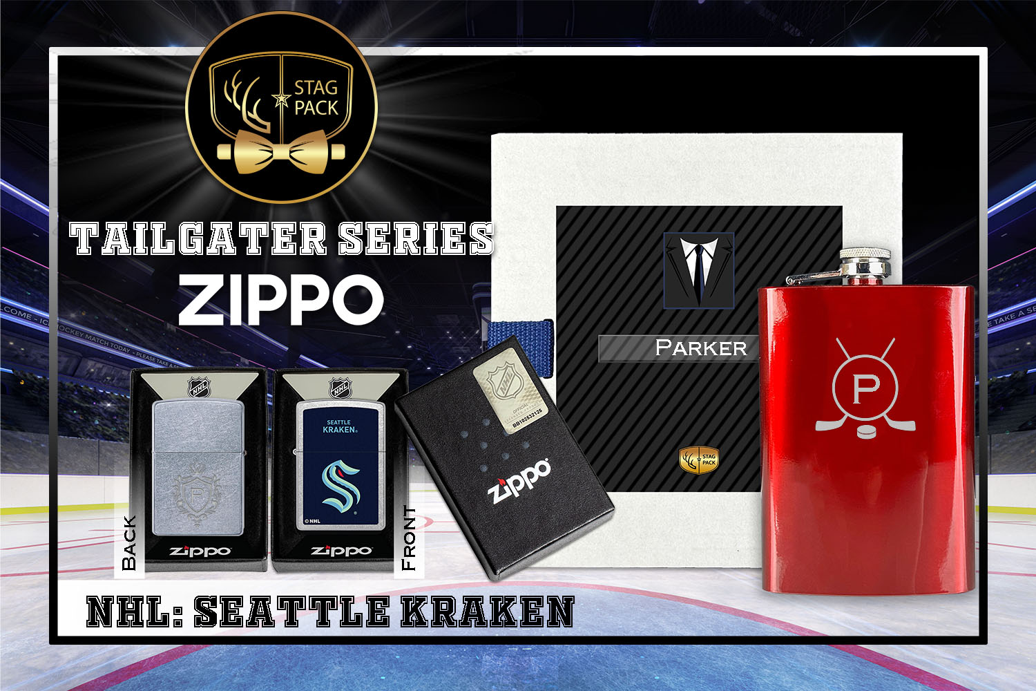 Custom Engraved Groomsmen Gift with Flask & Zippo Windproof Lighter in a Personalized Gift Box.
