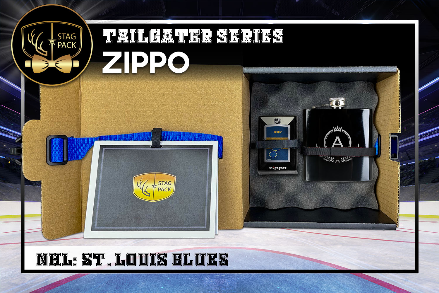 Custom Engraved Groomsmen Gift with Flask & Zippo Windproof Lighter in a Personalized Gift Box.