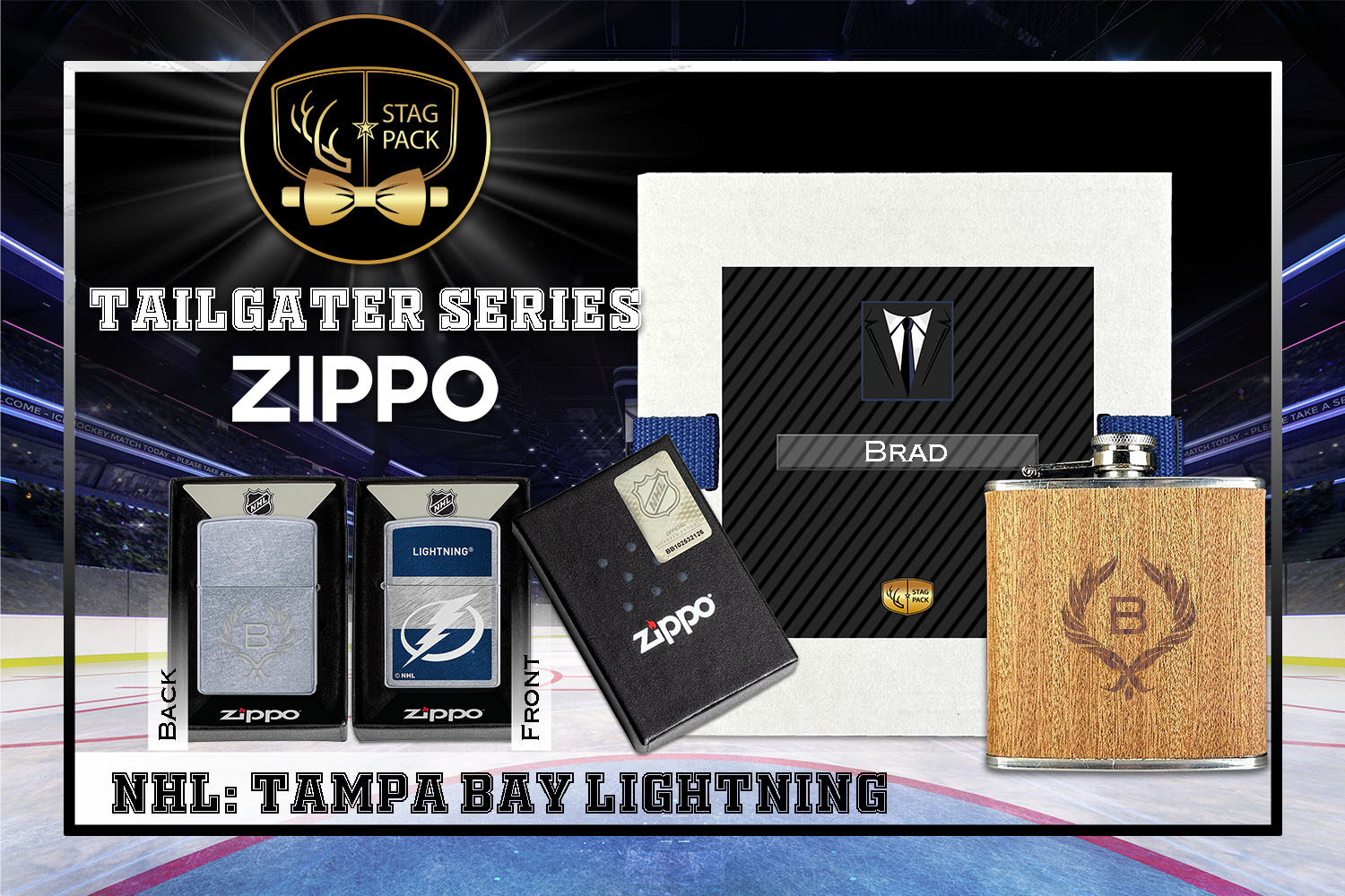 Custom Engraved Groomsmen Gift with Flask & Zippo Windproof Lighter in a Personalized Gift Box.