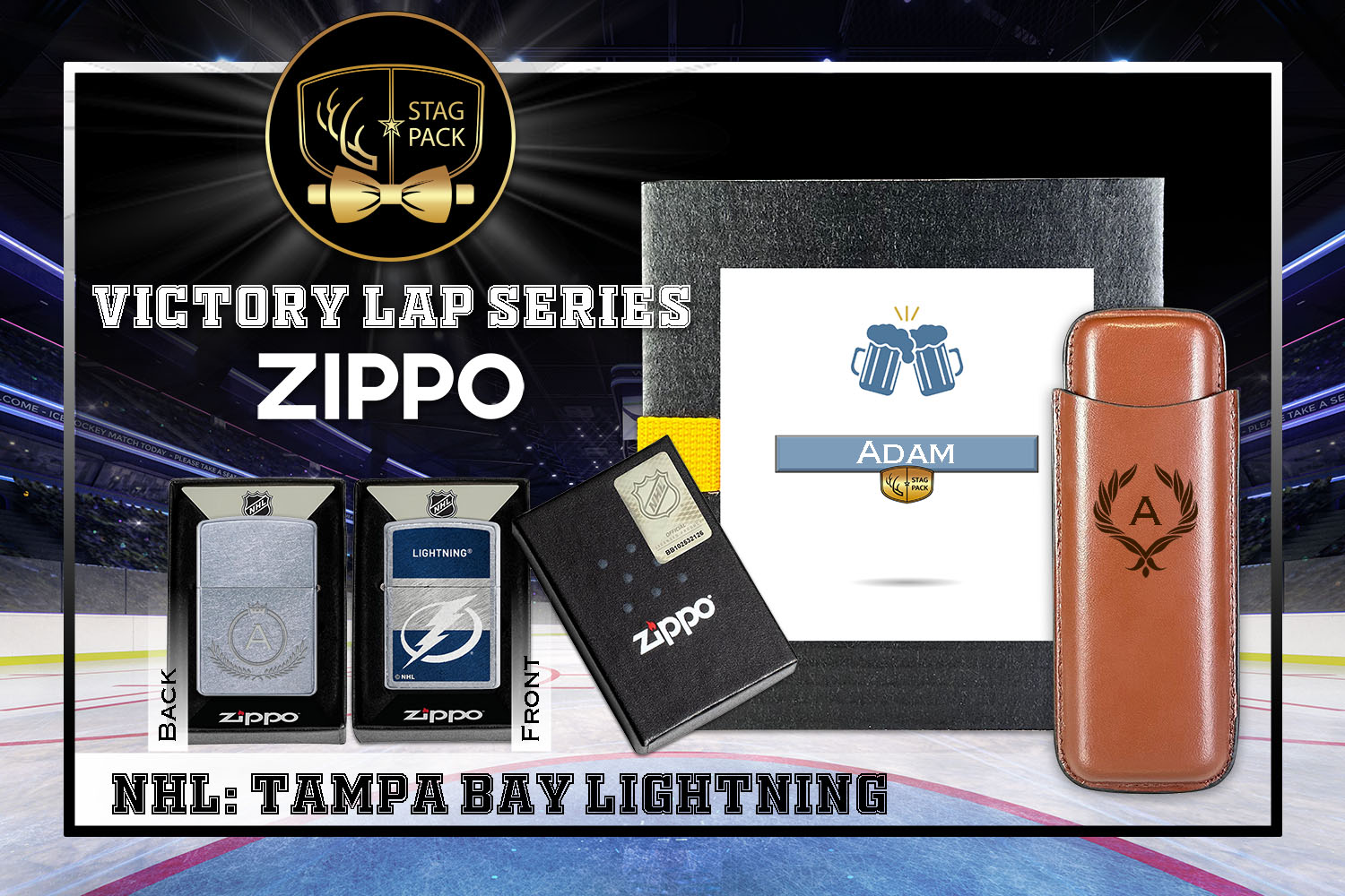 Custom Engraved Groomsmen Gift with Dual Sleeve Leather Cigar Case & Zippo Windproof Lighter in a Personalized Gift Box.