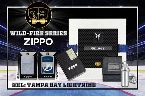 Custom Engraved Groomsmen Gift with NHL Windproof Zippo Lighter, a Fluid Canister and Pouch Gift-Pack in a Personalized Gift Box.