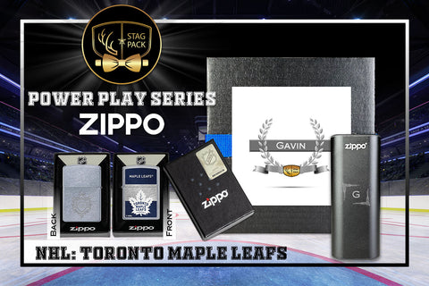 Custom Engraved Groomsmen Gift with NHL Zippo Windproof Lighter & Heatbank in a Personalized Gift Box.