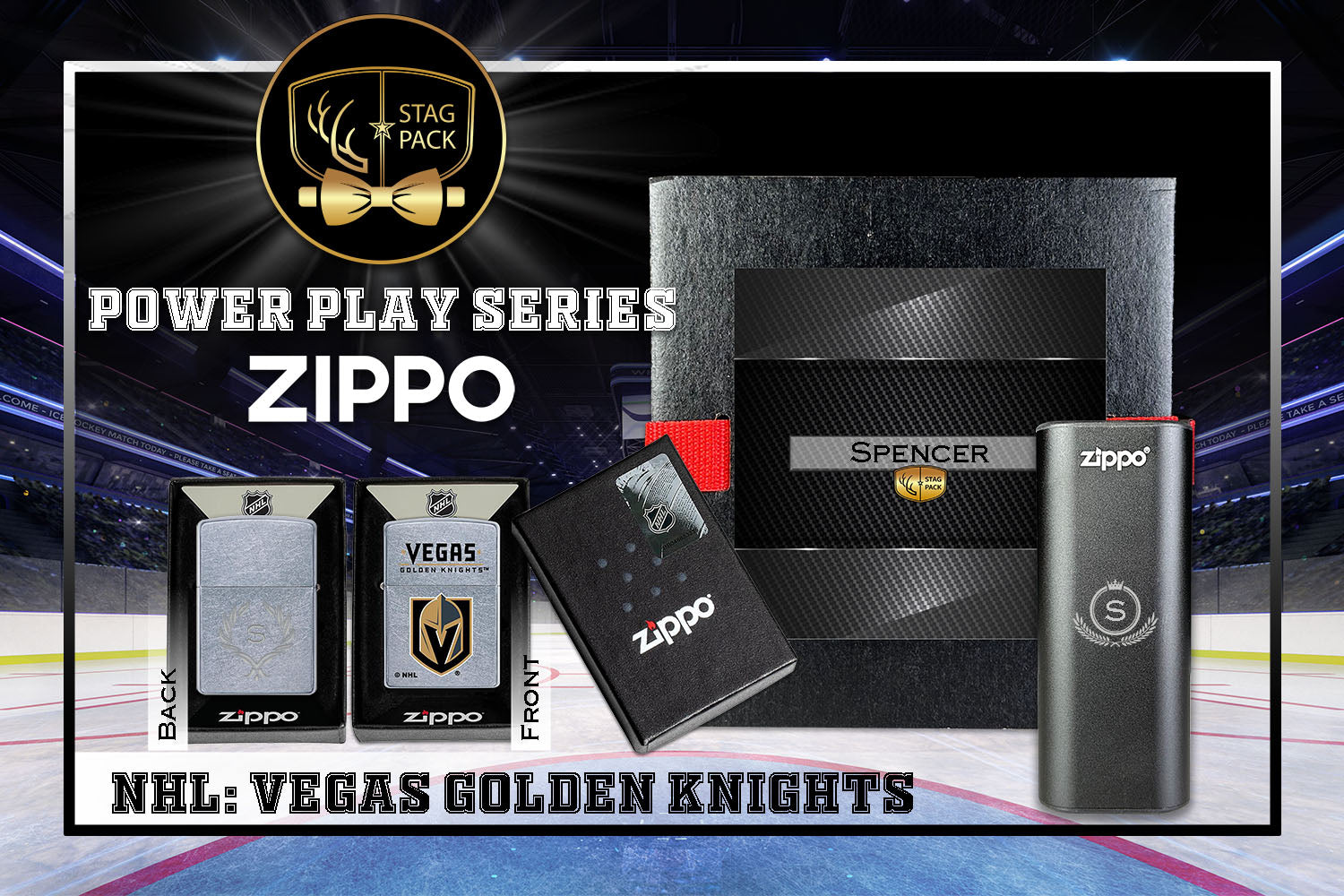 Custom Engraved Groomsmen Gift with NHL Zippo Windproof Lighter & Heatbank in a Personalized Gift Box.