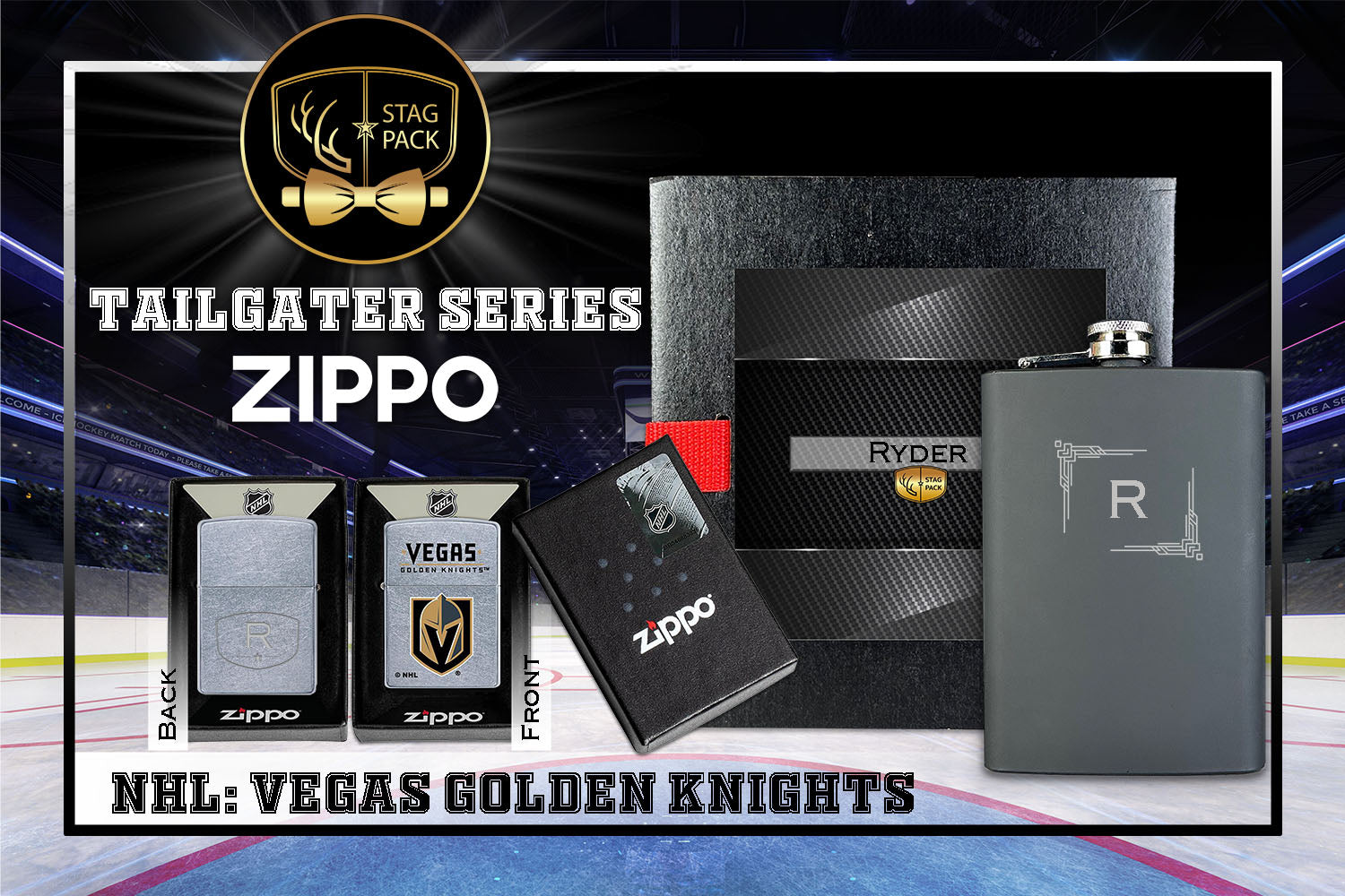 Custom Engraved Groomsmen Gift with Flask & Zippo Windproof Lighter in a Personalized Gift Box.