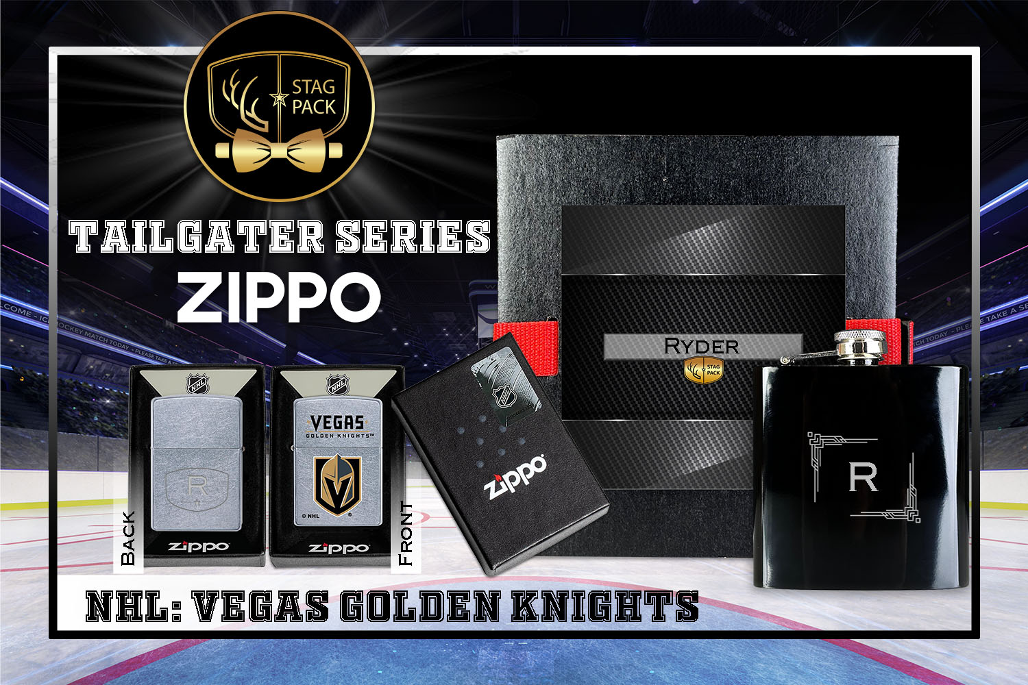 Custom Engraved Groomsmen Gift with Flask & Zippo Windproof Lighter in a Personalized Gift Box.