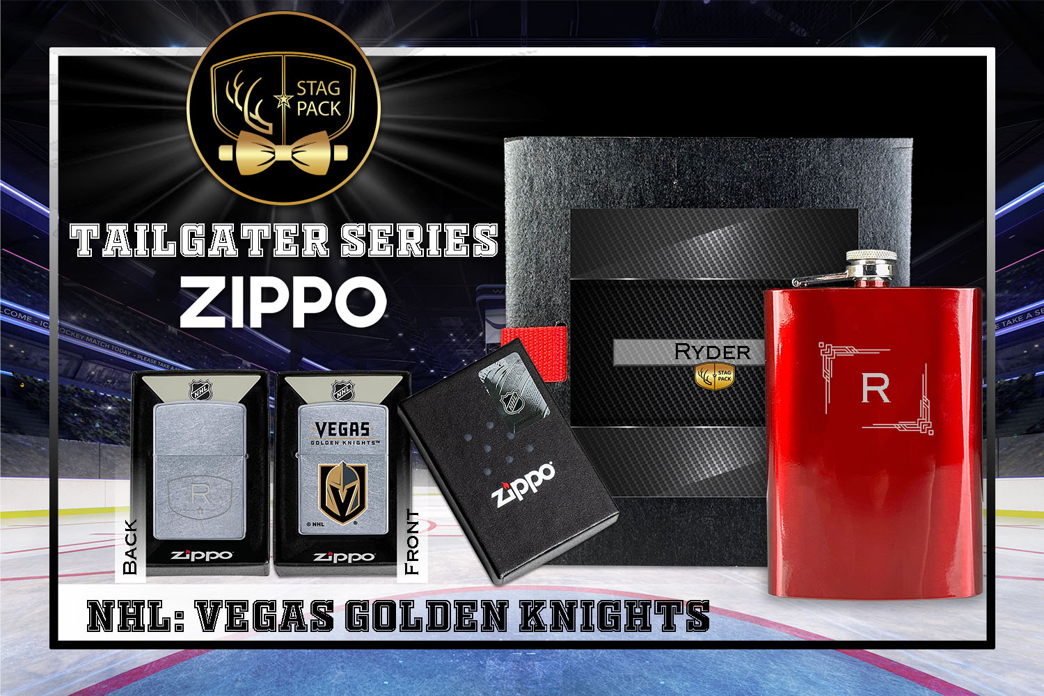 Custom Engraved Groomsmen Gift with Flask & Zippo Windproof Lighter in a Personalized Gift Box.