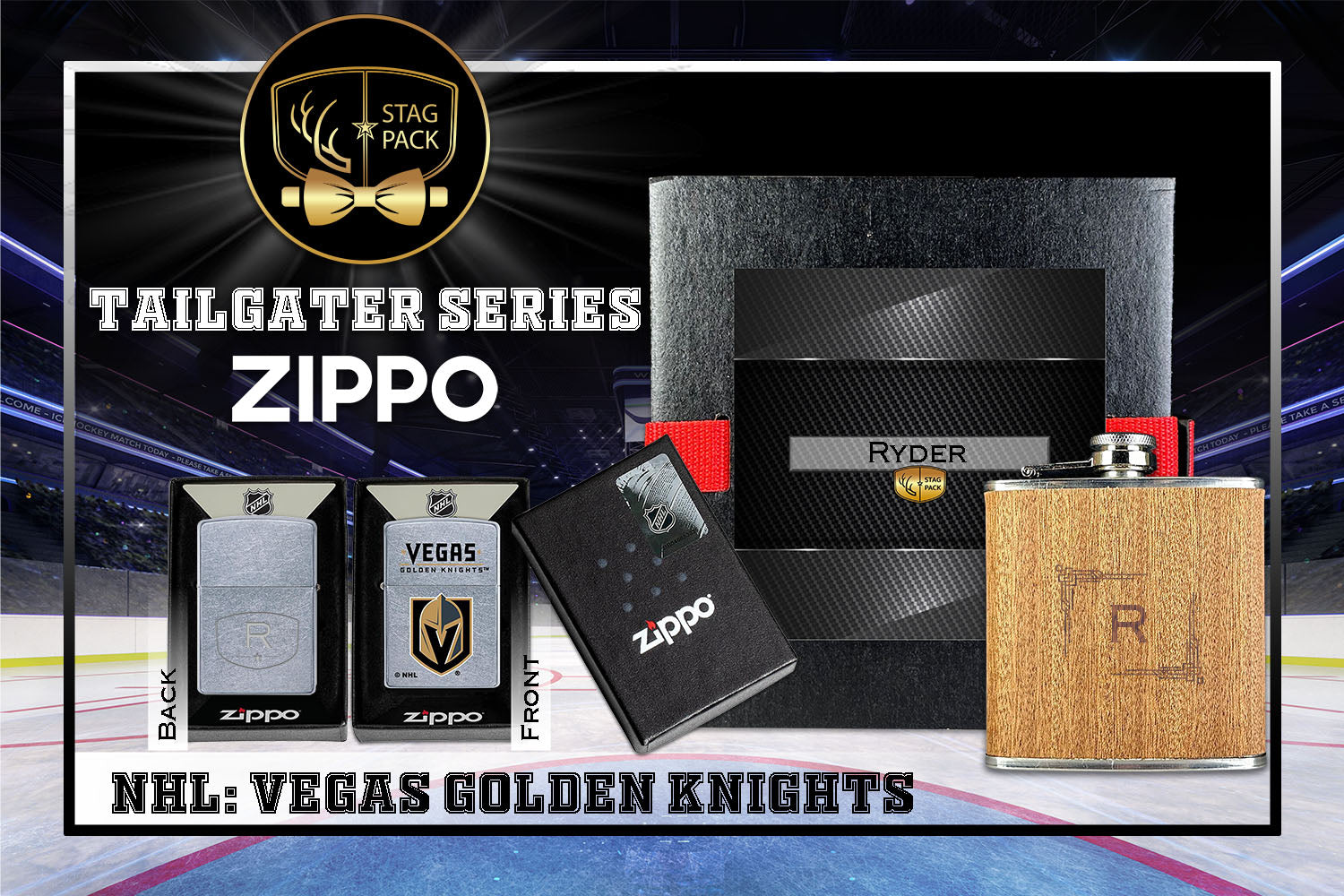 Custom Engraved Groomsmen Gift with Flask & Zippo Windproof Lighter in a Personalized Gift Box.