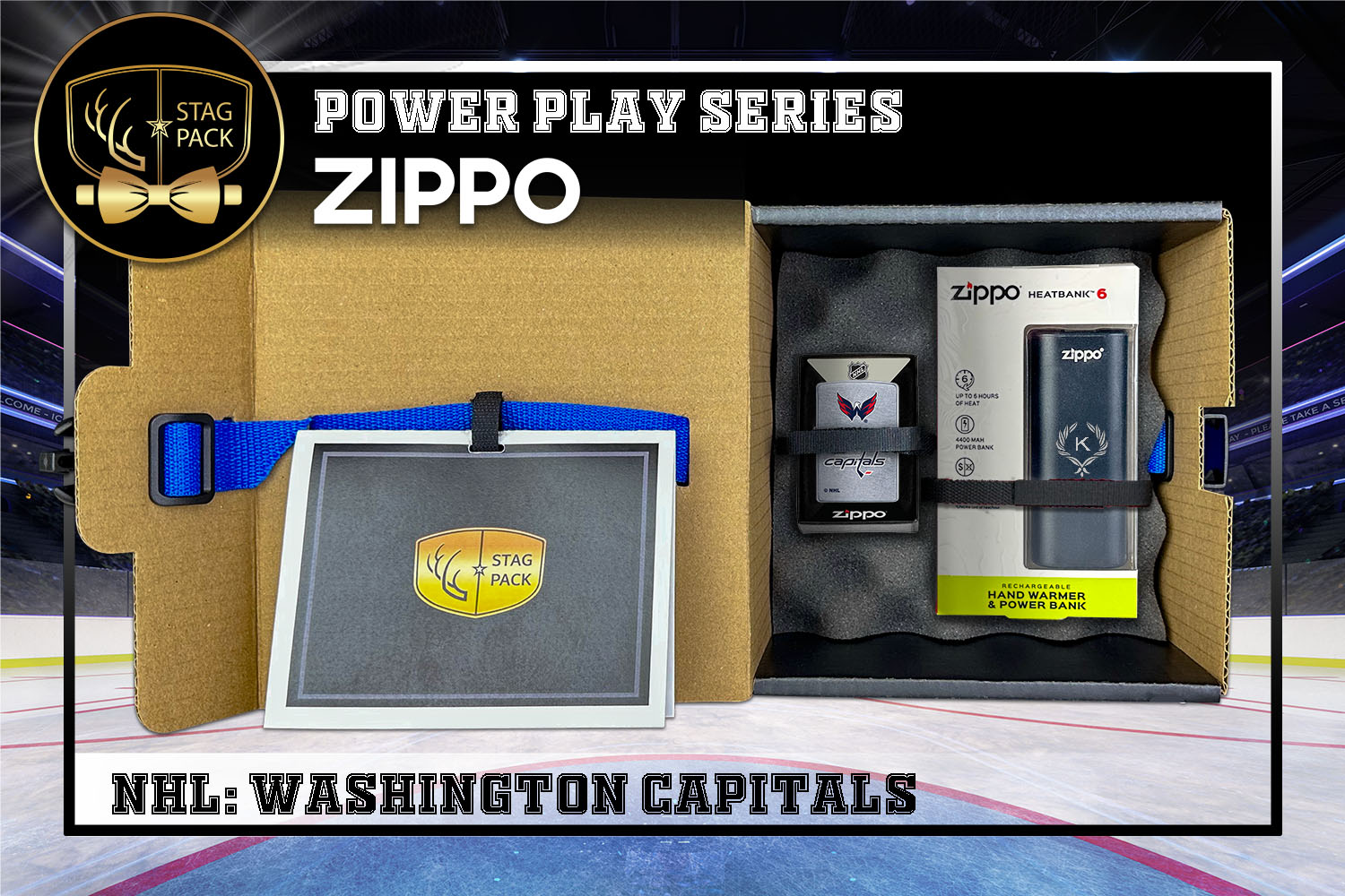 Custom Engraved Groomsmen Gift with NHL Zippo Windproof lighter & Heatbank in a Personalized Gift Box with a Message Card.