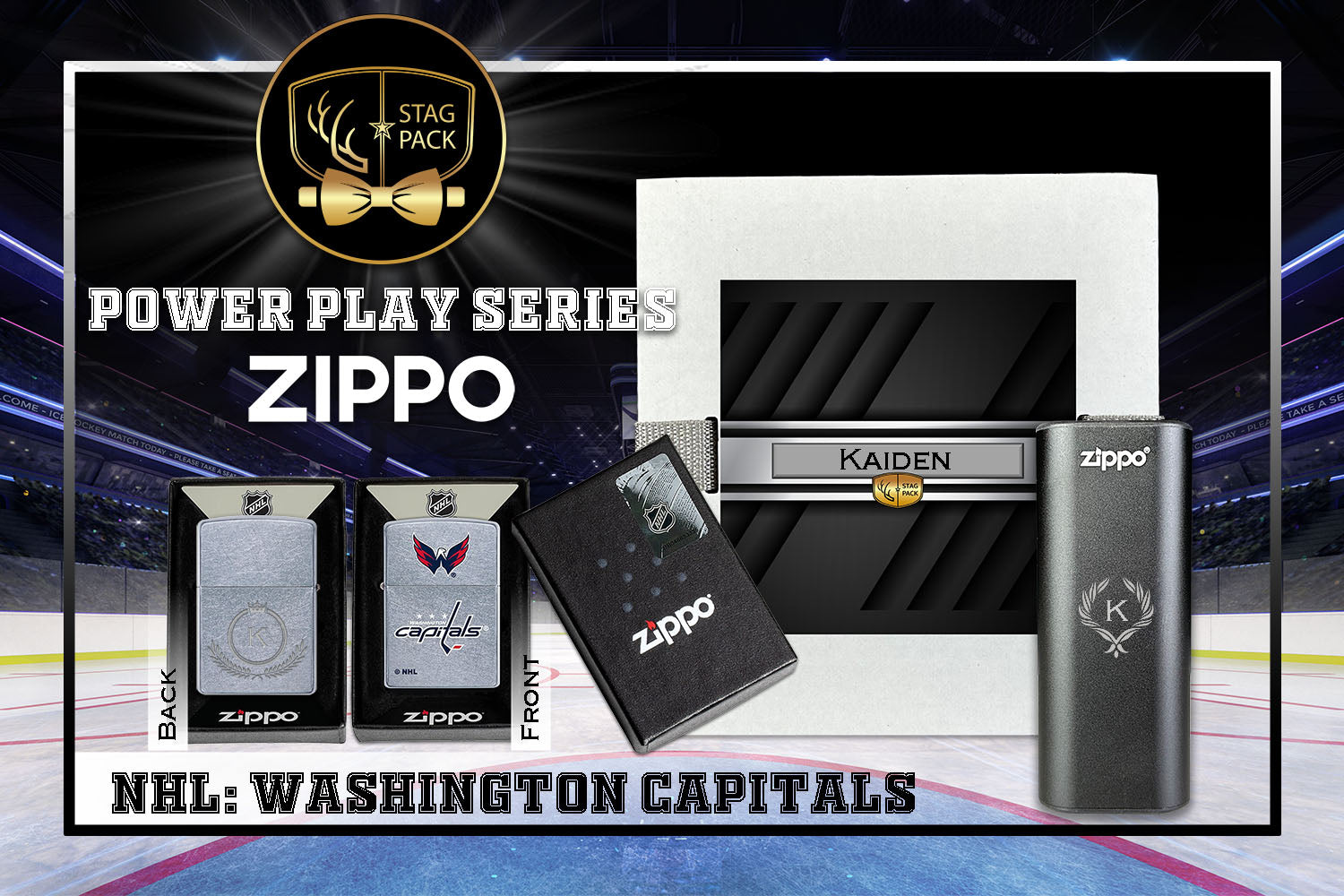 Custom Engraved Groomsmen Gift with NHL Zippo Windproof Lighter & Heatbank in a Personalized Gift Box.