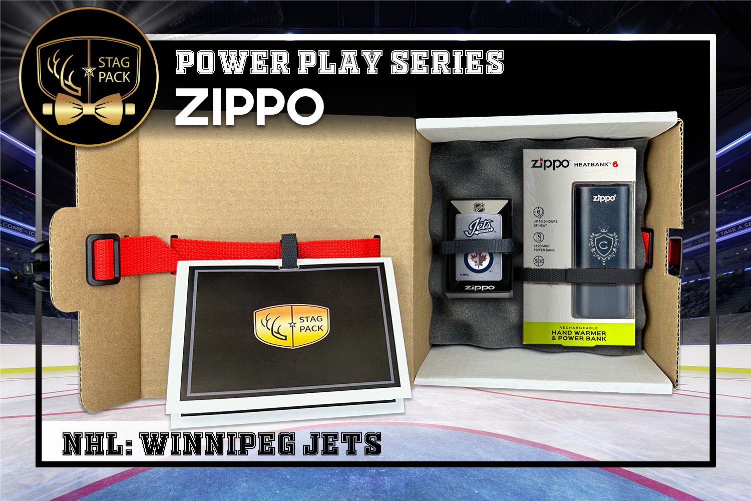 Custom Engraved Groomsmen Gift with NHL Zippo Windproof lighter & Heatbank in a Personalized Gift Box with a Message Card.