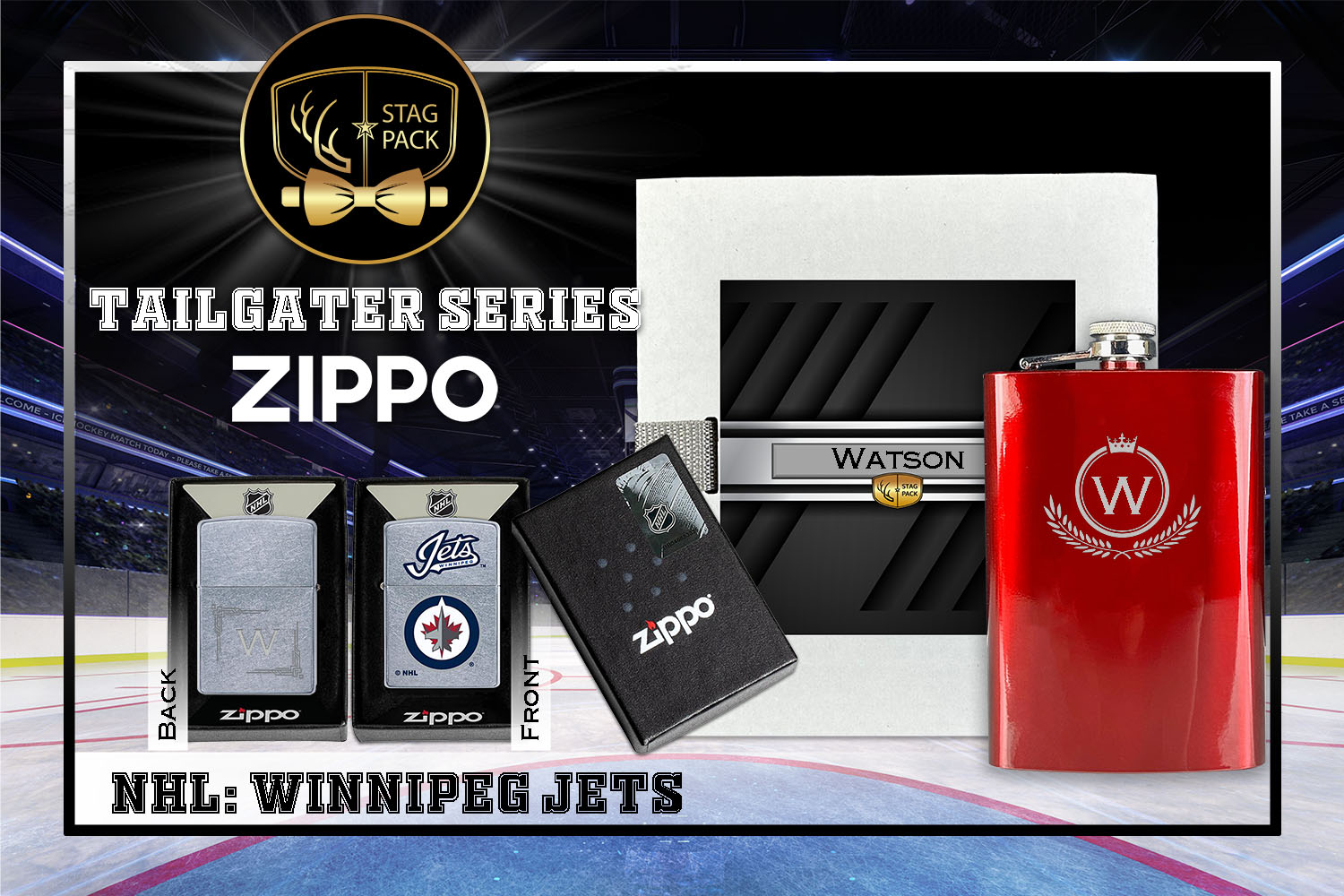 Custom Engraved Groomsmen Gift with Flask & Zippo Windproof Lighter in a Personalized Gift Box.