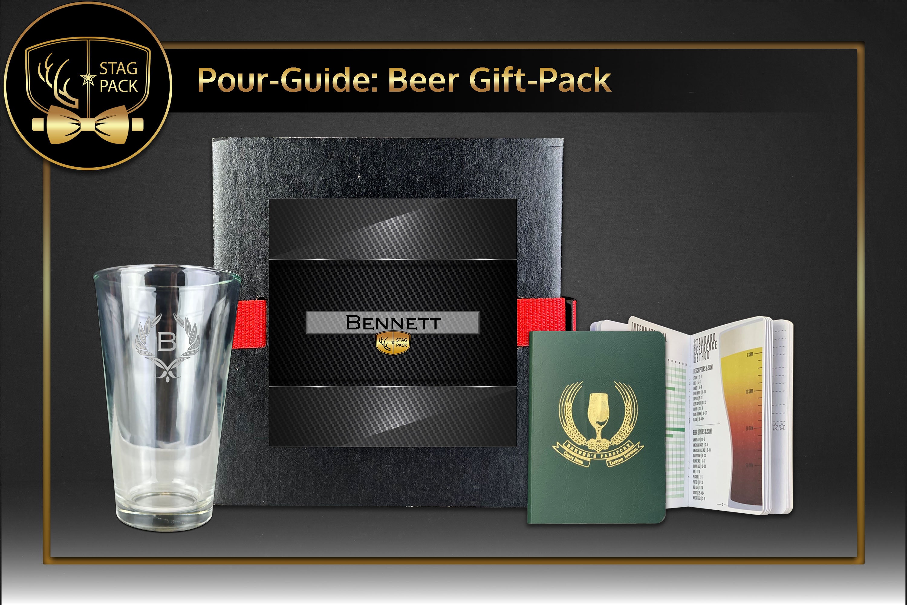 Custom Engraved Groomsmen Gift with Pint Glass and Beer Journal in a Personalized Gift Box.