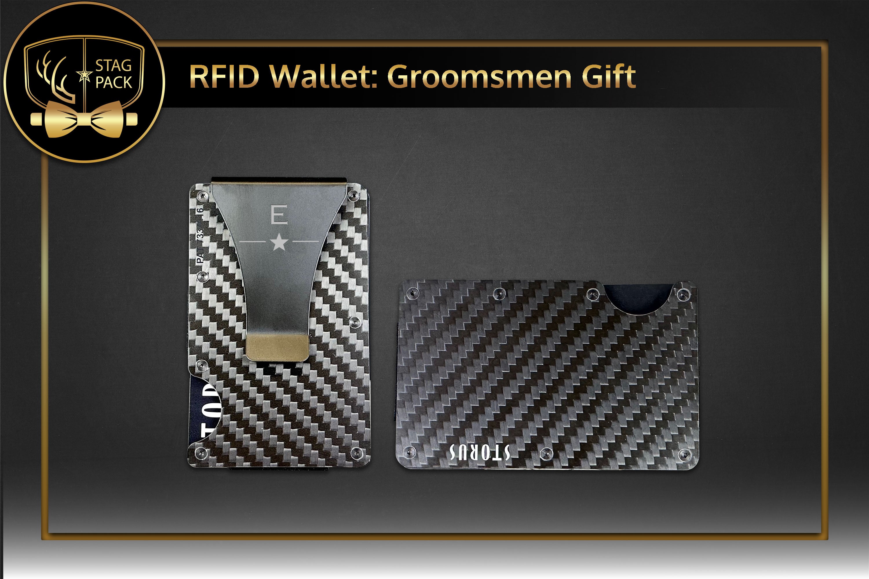 Stag Pack Custom Engraved RFID Wallet with Money Clip Groomsmen Gift.