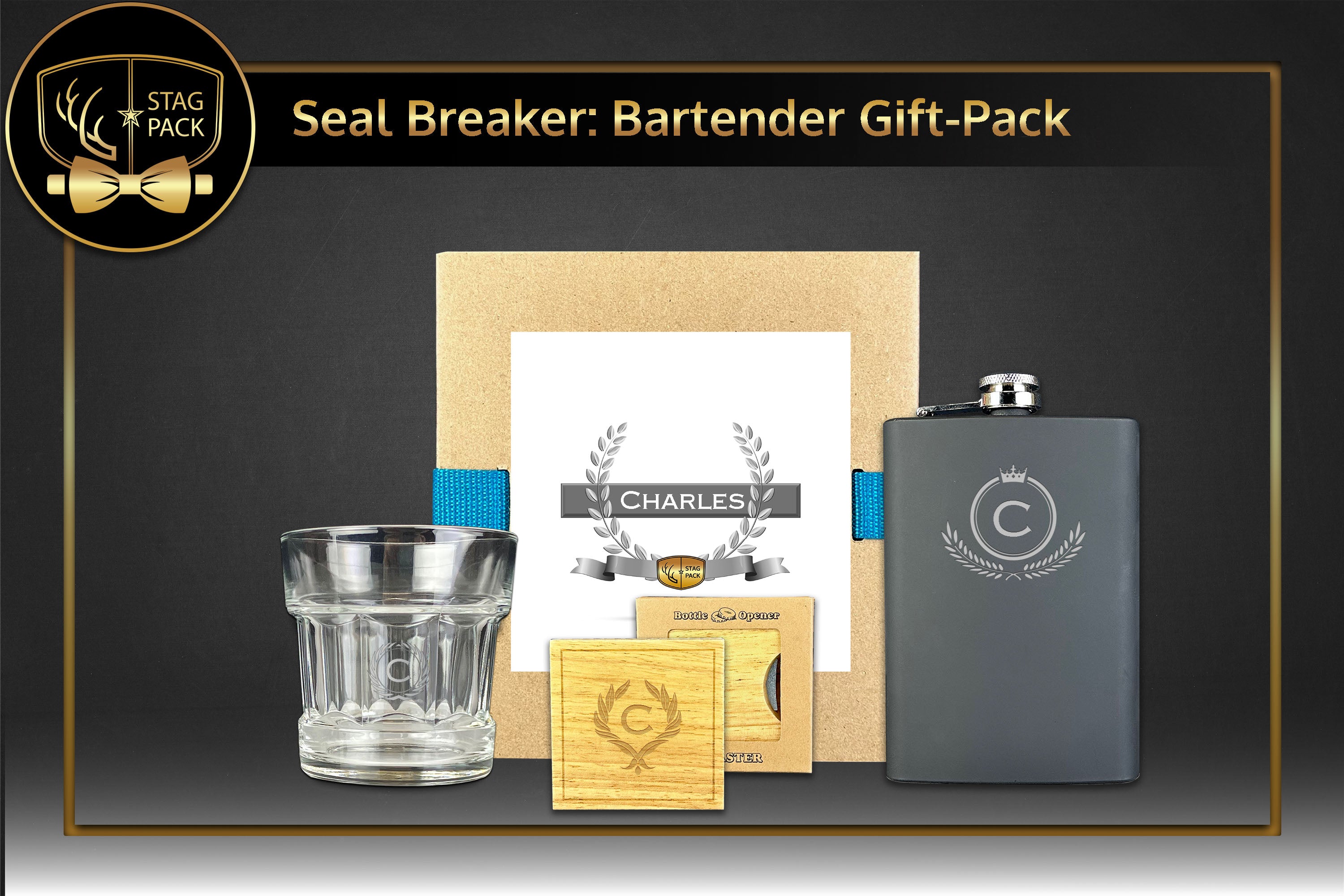 Custom Engraved Groomsmen Gift with Flask & Bottle Opener Coaster in a Personalized Gift Box.