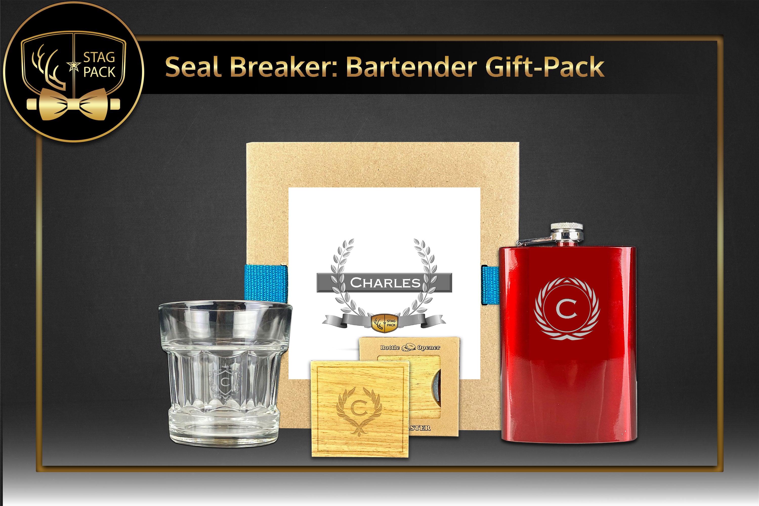 Custom Engraved Groomsmen Gift with Flask & Bottle Opener Coaster in a Personalized Gift Box.