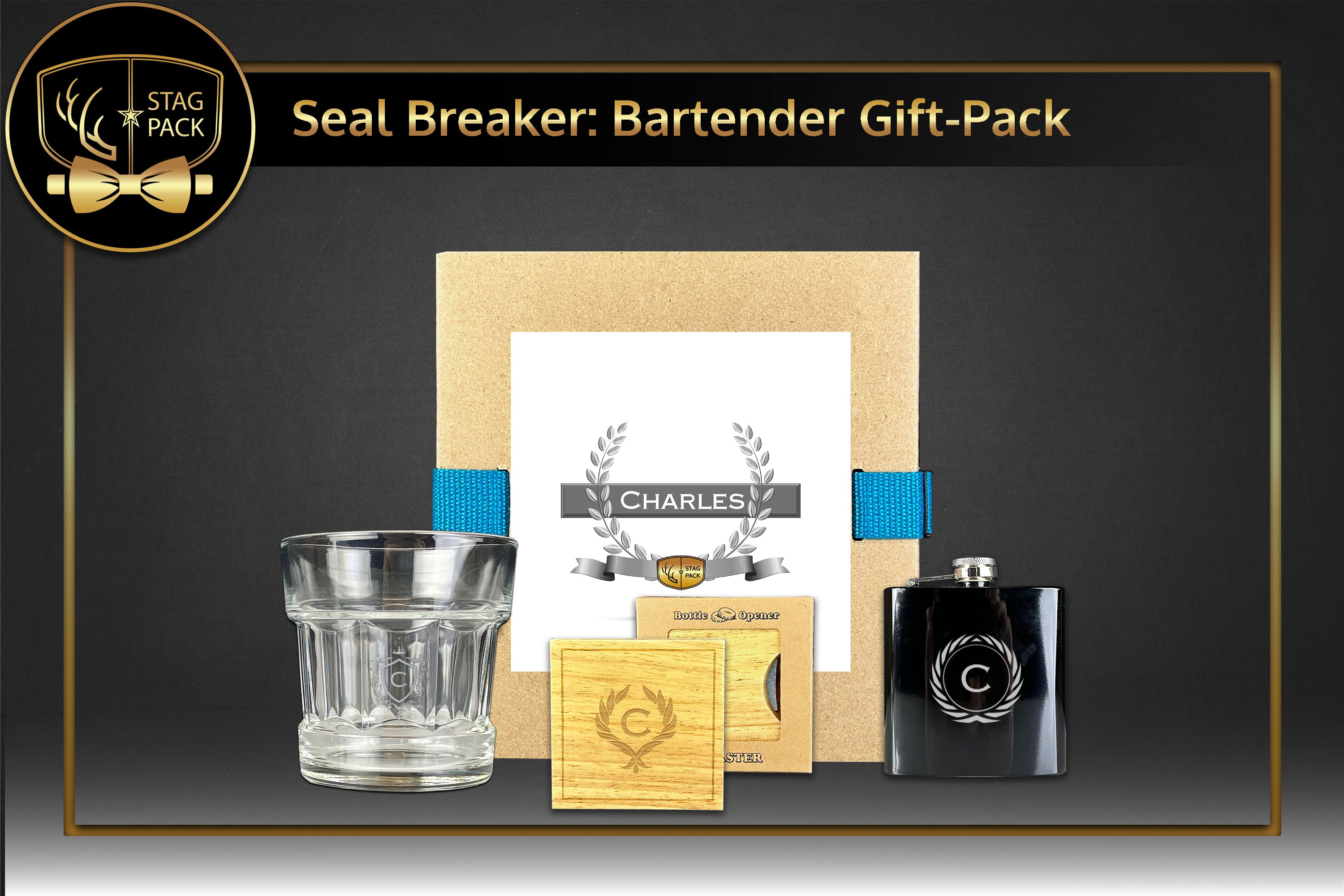 Custom Engraved Groomsmen Gift with Flask & Bottle Opener Coaster in a Personalized Gift Box.