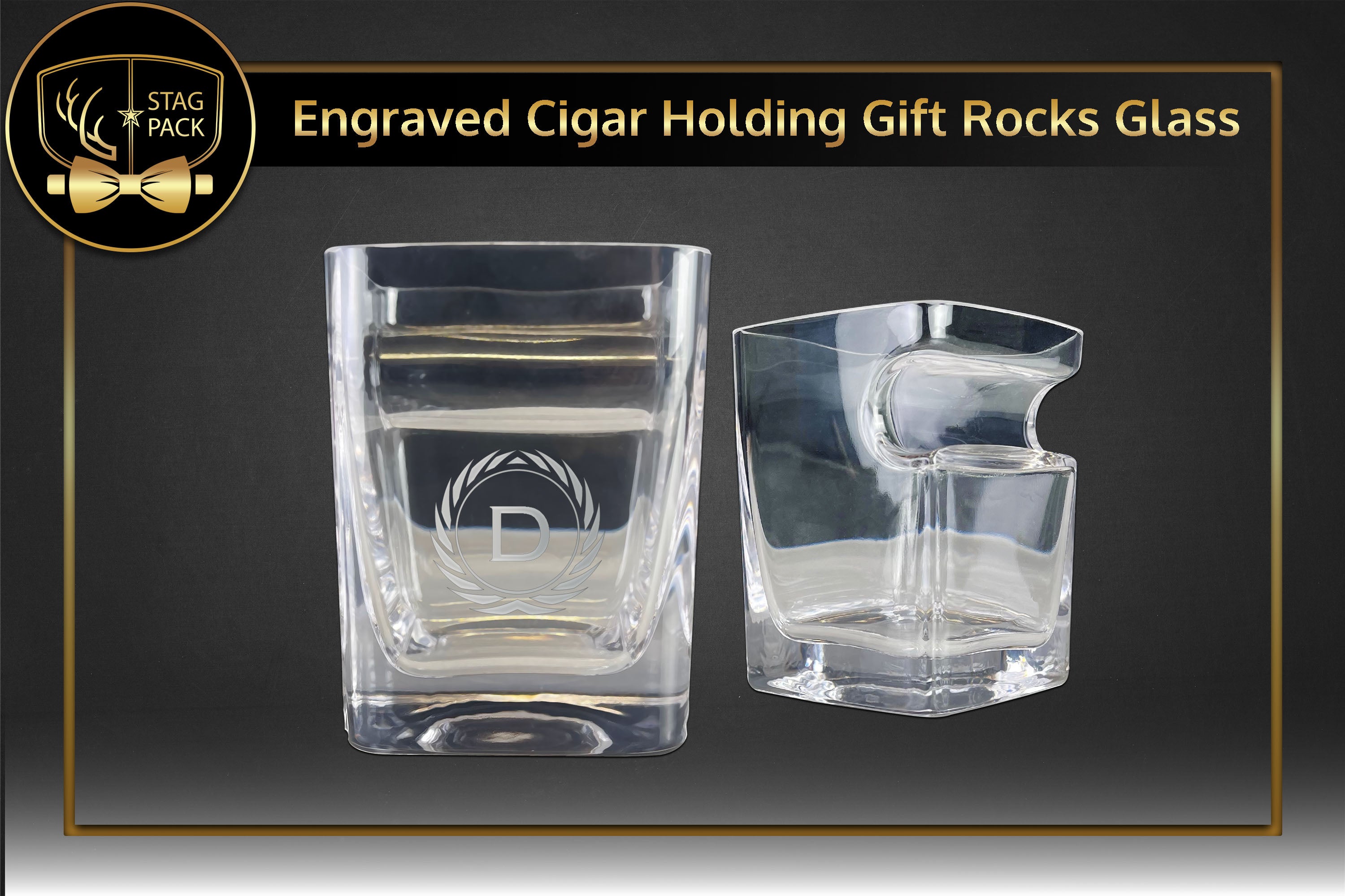 Custom Engraved Cigar Holding Rock Glass Groomsmen Gift. Free Shipping & Personalization!