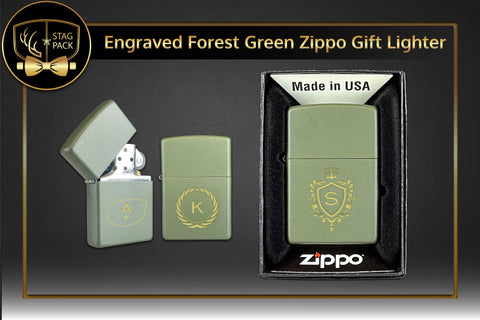 Engraved Forest Green Zippo Gift Lighter