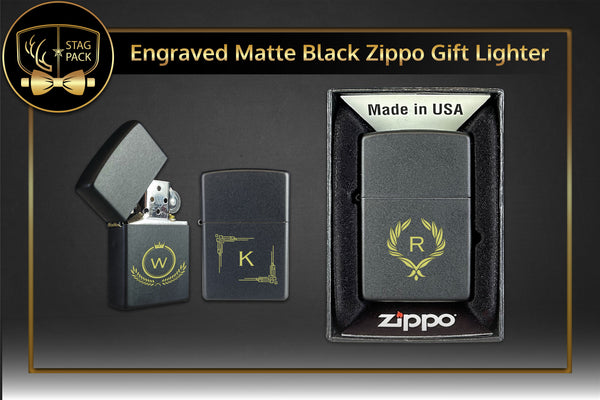 Engraved Matte Black Zippo Gift Lighter
