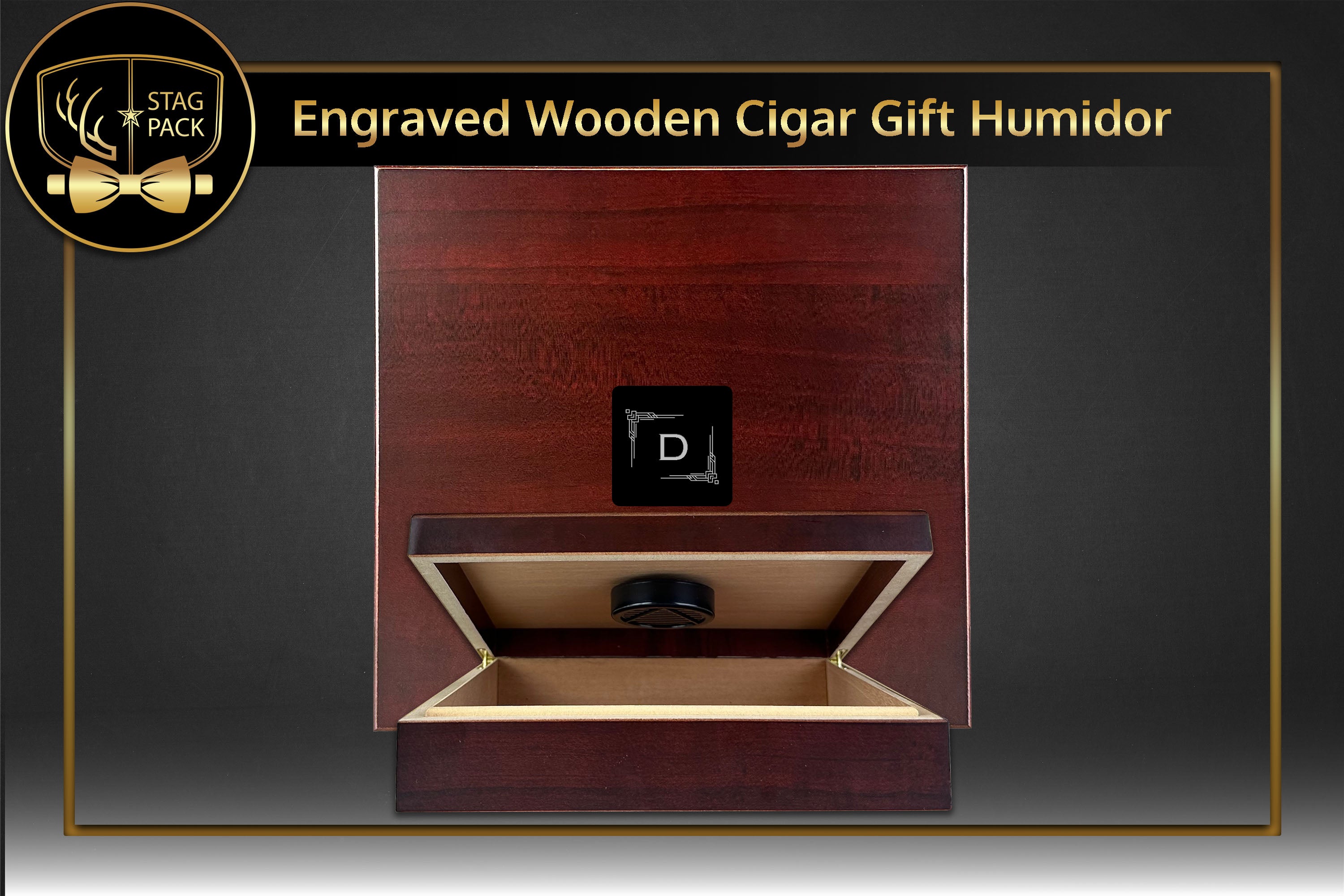 Stag Personalized Groomsmen solo gift includes a personalized Wooden Cigar Humidor Gift. Free Shipping & Personalization!