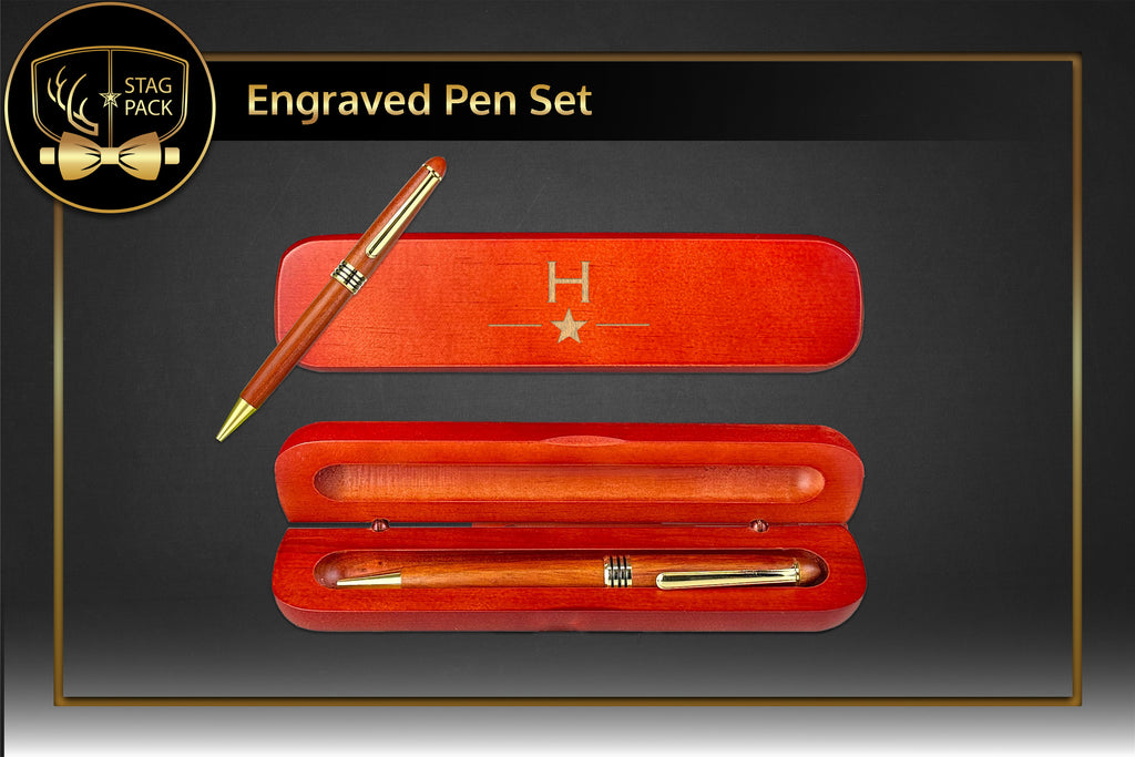 Engraved Rosewood Wooden Pen Set
